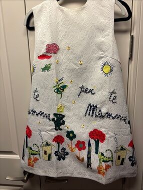 White Embroidered Appliqué Sleeveless Dress with Colorful Motifs